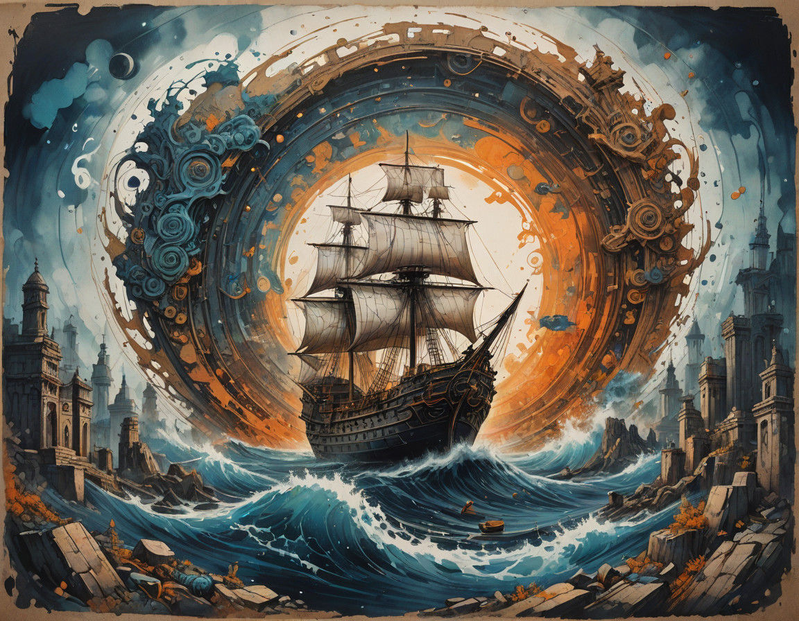 Modern European Ink Painting of Time Voyager