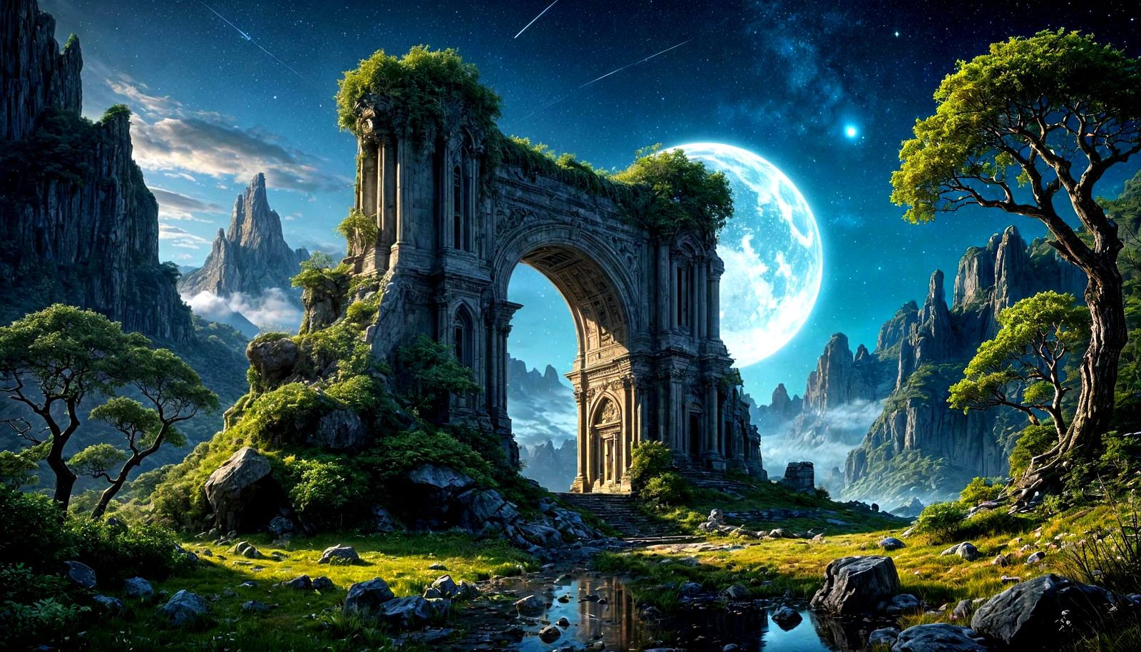 Nebula Over Ancient Elven Ruins: Hyperrealistic Astral Art