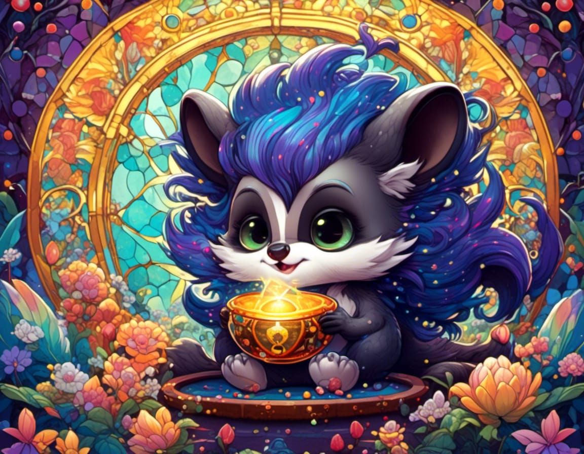 Chibi Skunk Alchemist with Galaxy Arch