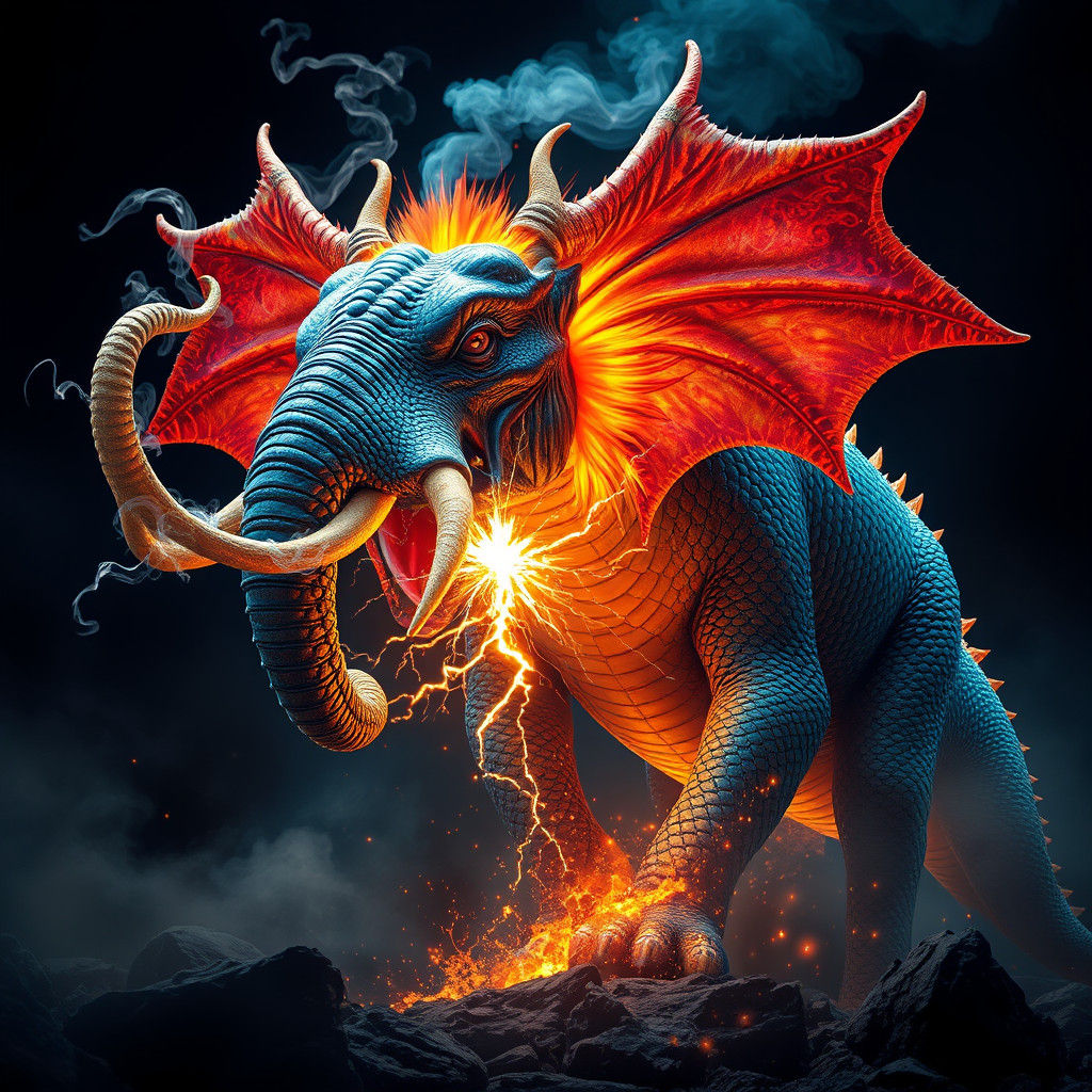 Dragon Elephant Unleashes Fire and Electricity