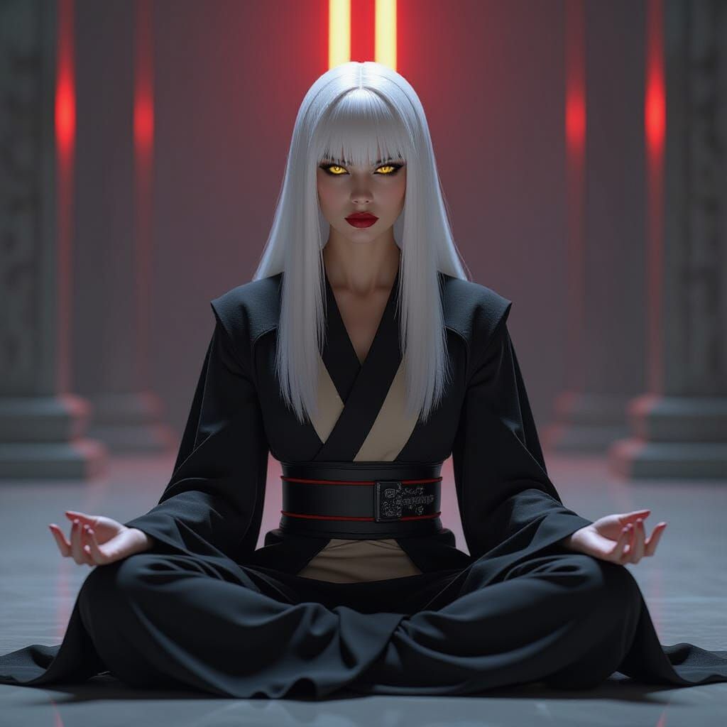 Hyperrealistic Female Sith Meditating in Cinematic Style