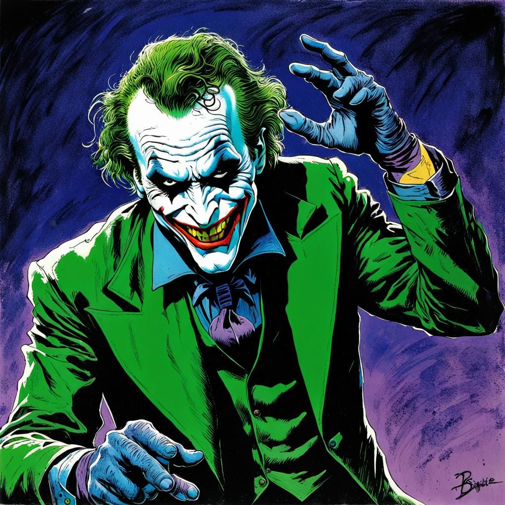 The Joker: Color Ink Drawing in Designer Style