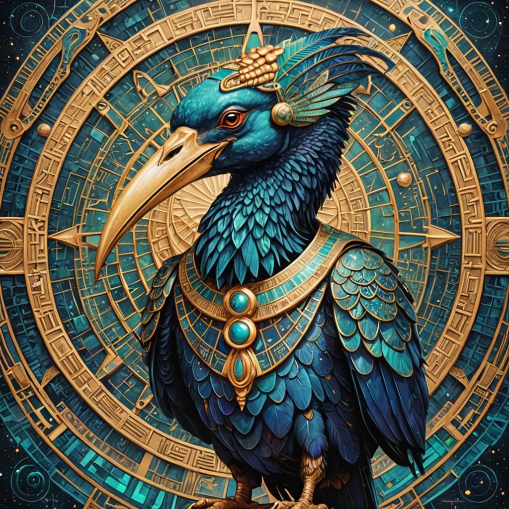 Ibis-Headed Thoth: Holographic Astral Illustration