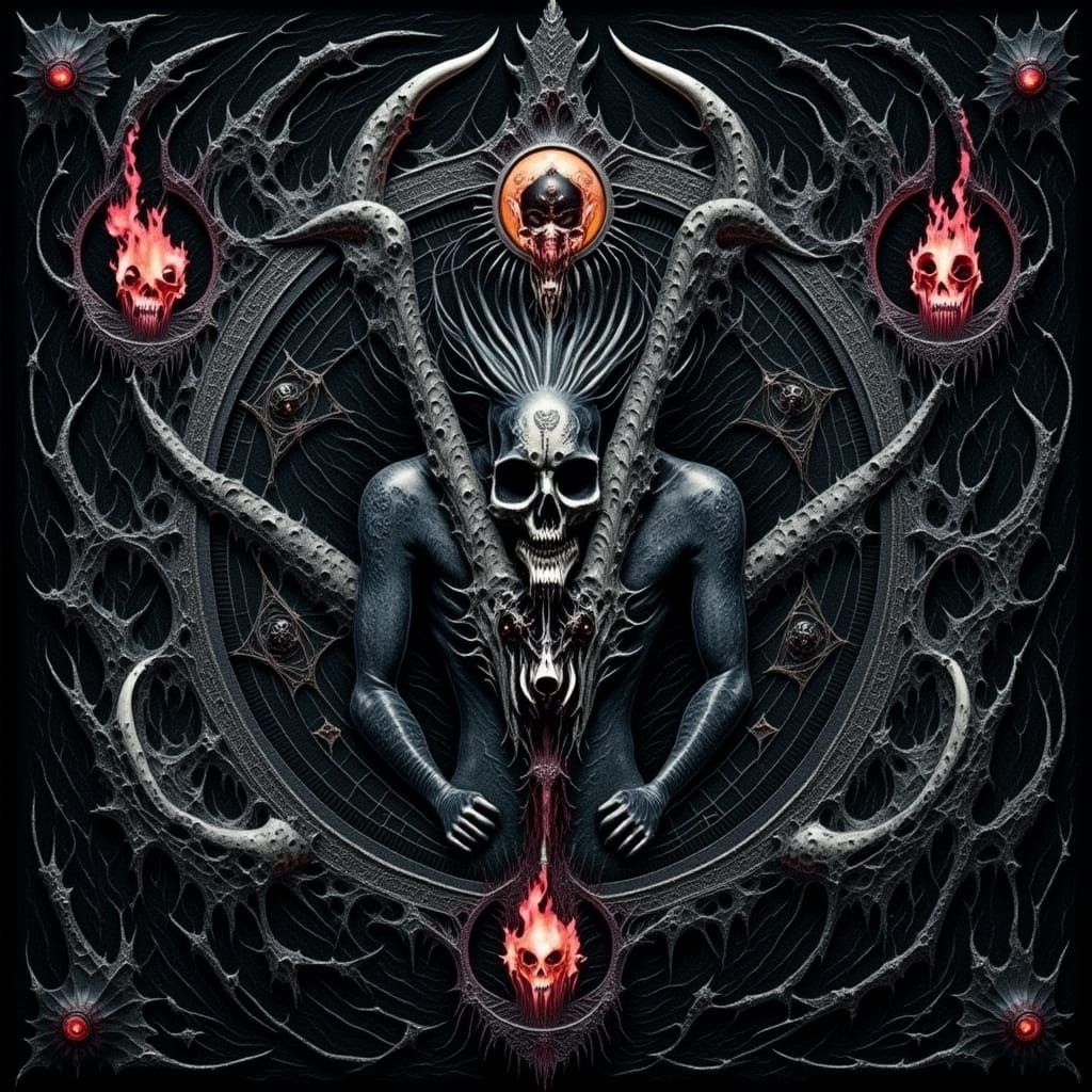 Macabre Oil Painting of Black Man with Demonic Symbols