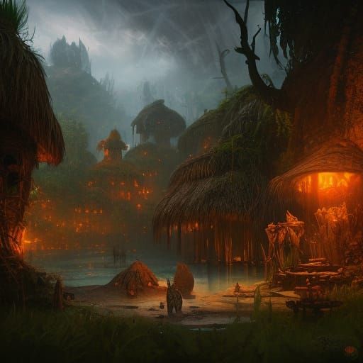 Fantasy Shaman Village in Dark Fantasy Style
