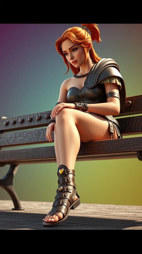 Elegant Roman Warrior Woman in Gladiator Sandals