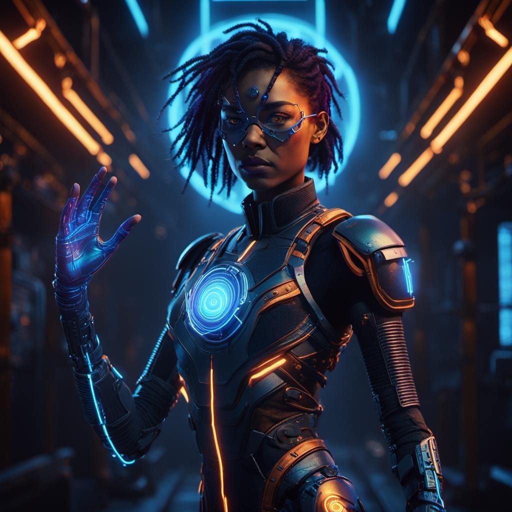 Cyberpunk Walker Nova on Steel Wire in Digital Art