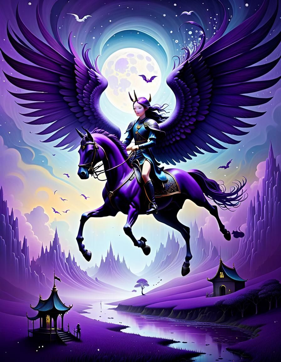 Purple Pegasus Digital Art with Bat Wings