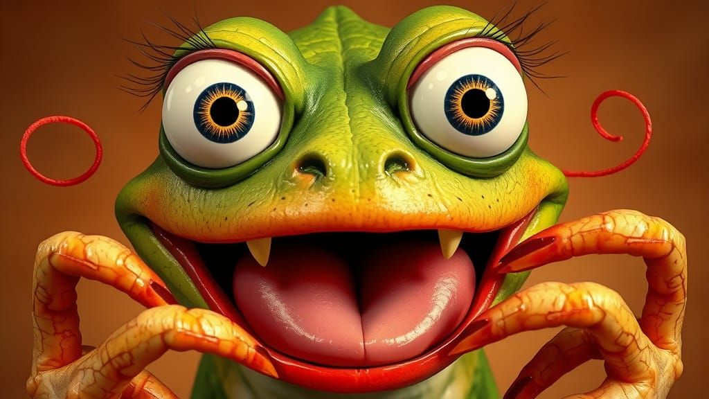 Funny Shrimping Character with Googly Eyes and Pepe Lips