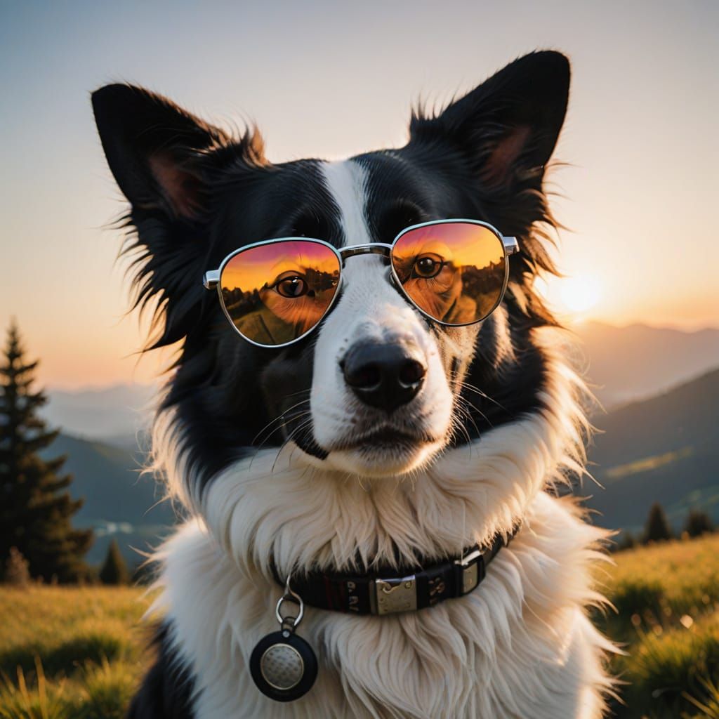 Black and White Border Collie Wears Cool Shades