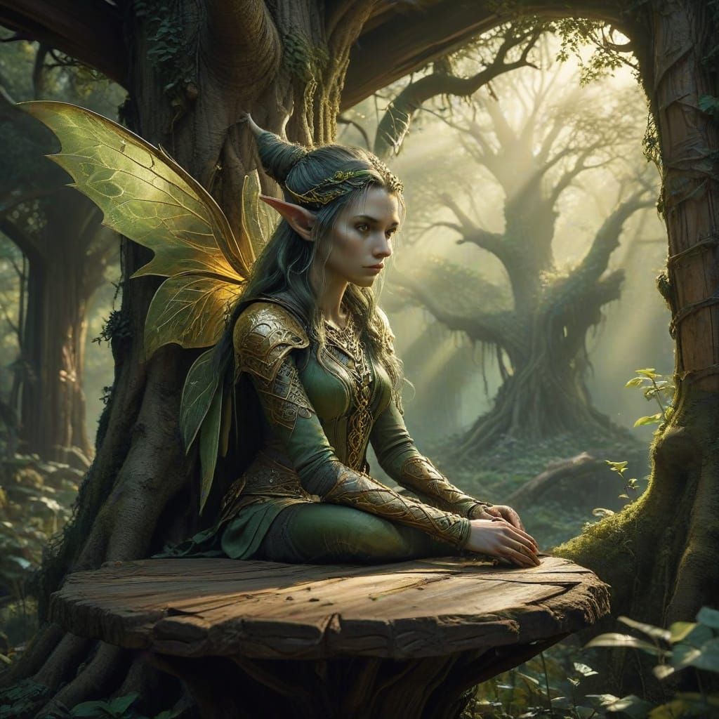 Whimsical Woodland Library Scene in Rustic Treehouse