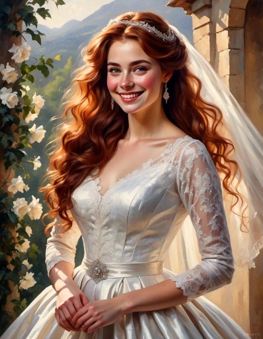 Joyful Bride in Wedding Dress: Mystical Fantasy Portrait