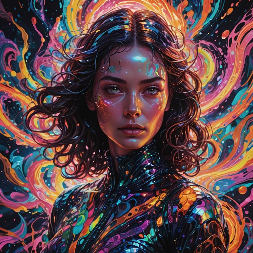 Neon Holographic Woman in Sci-Fi Sea