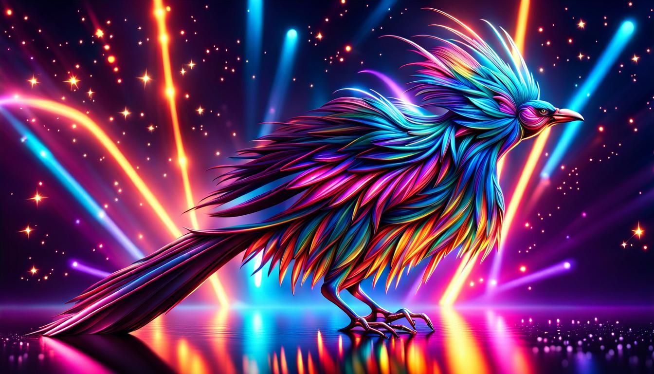 Neon Lit Bird in Liquid Metal Feathers