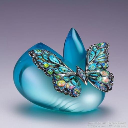 Aquamarine Gemstone Butterfly with Iridescent Filigree