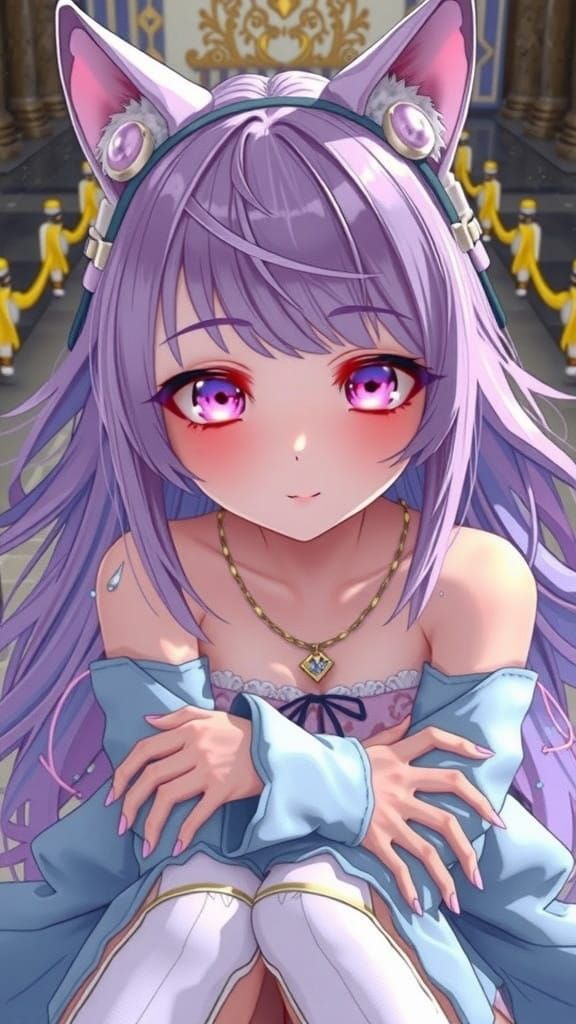 Ethereal Anime Princess with Vibrant Purple Eyes and Hair