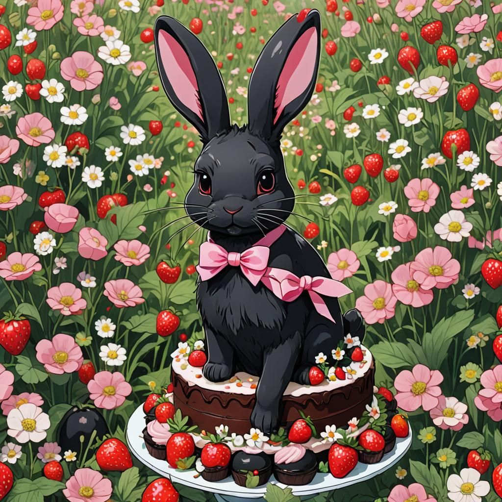 Black Bunny in Strawberry Cake, Anime Style