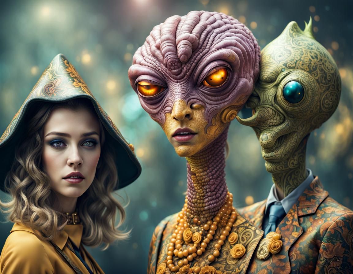 Extravagant Alien Characters in Cosmic Dreamscape Photograph...