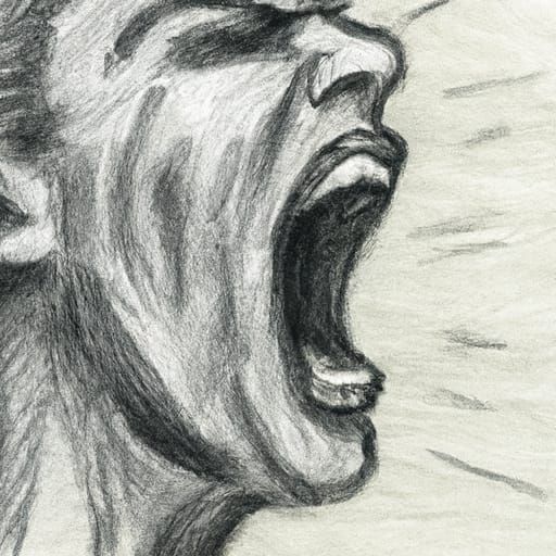 Intense Charcoal Drawing of a Screaming Man