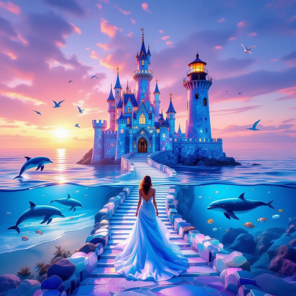 Seaglass Castle and Lighthouse at Sunrise