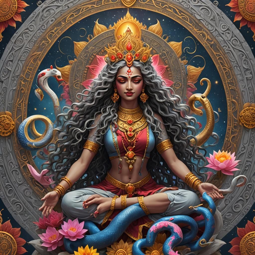 Hindu Goddesses in Cosmic Mandala Art