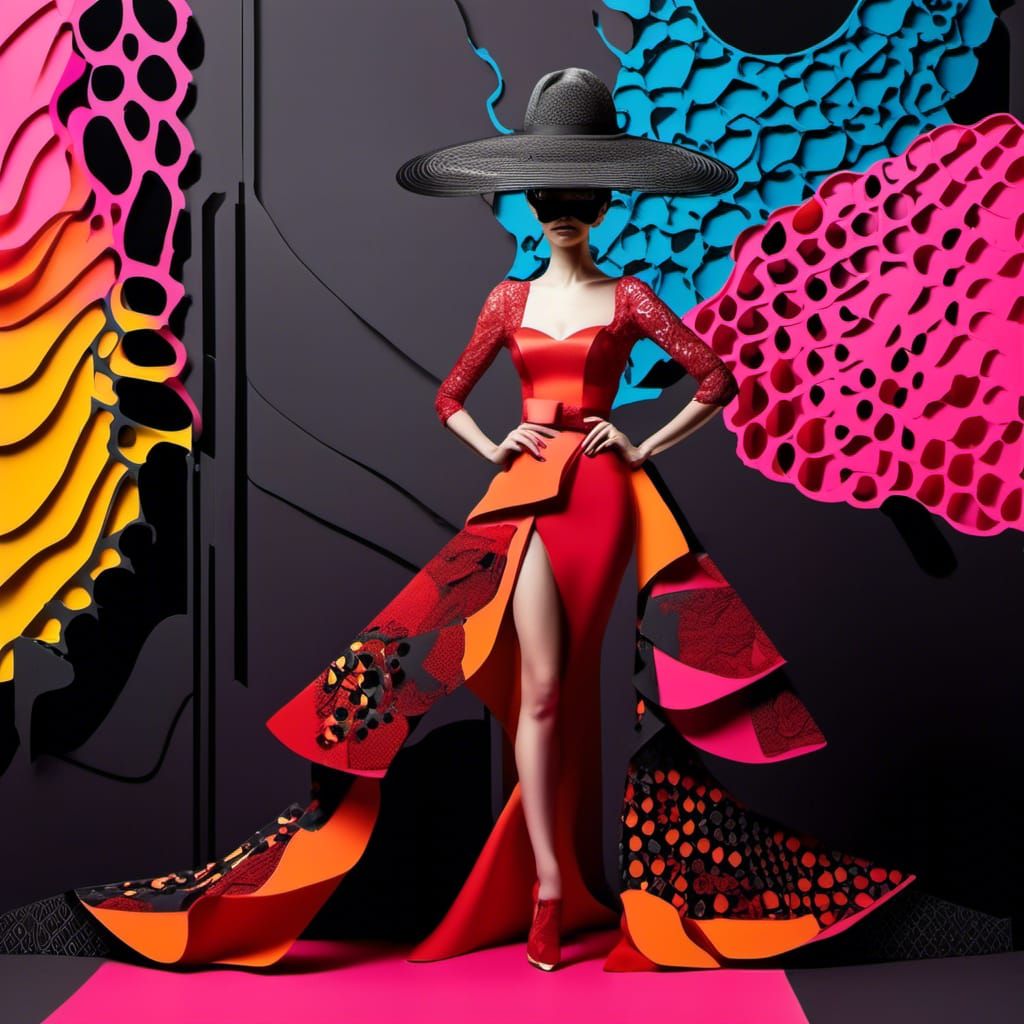 Ink doodle on photo collage, irratic zentangle line drawing, multilayered fashion photography, sardinic model in uncanny...