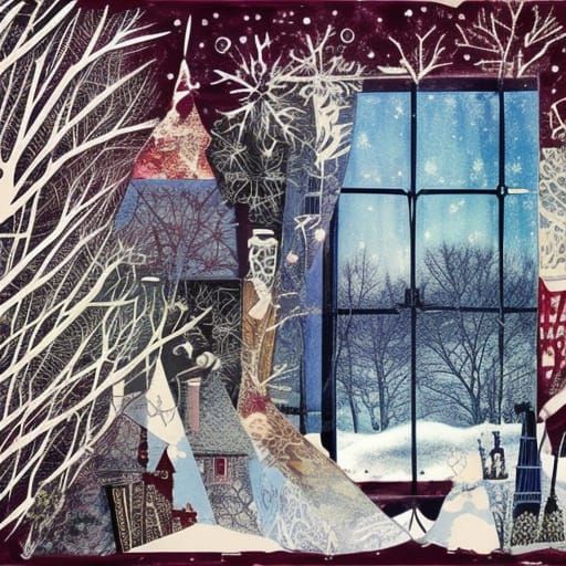 Winter Window Collage in Modern Boho Style