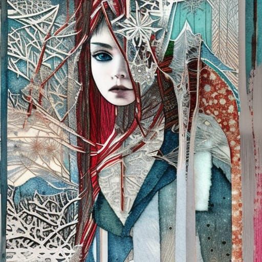 Winter Window Collage in Boho Art Style