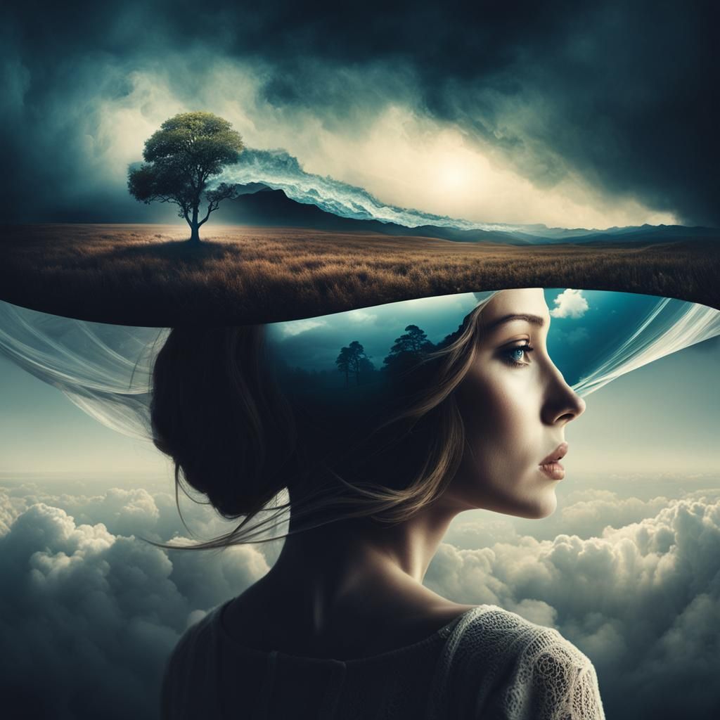 Surreal Double Exposure Art in Pop Surrealism Style