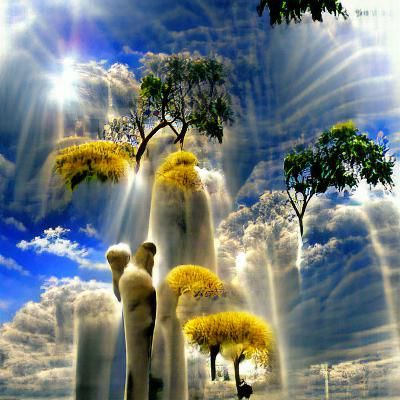 Sunlit Tree Garden with Heavenly Light