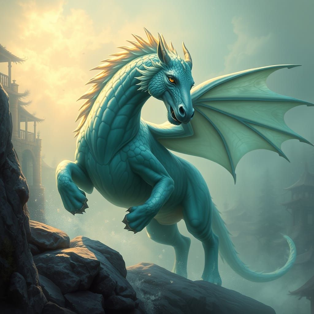 Ethereal Dragon Horse Tiger in Vibrant Teal