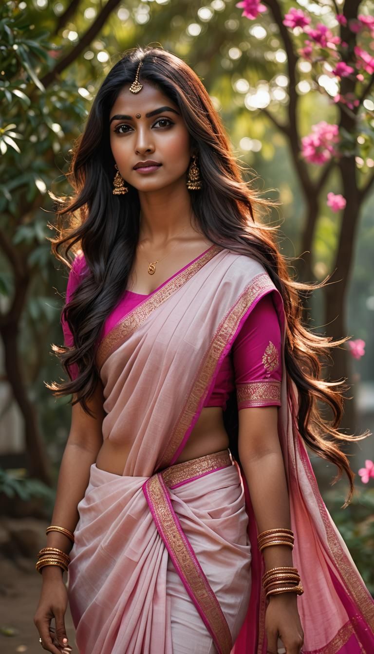 Confident Indian Woman in Saree: Photorealistic Portrait