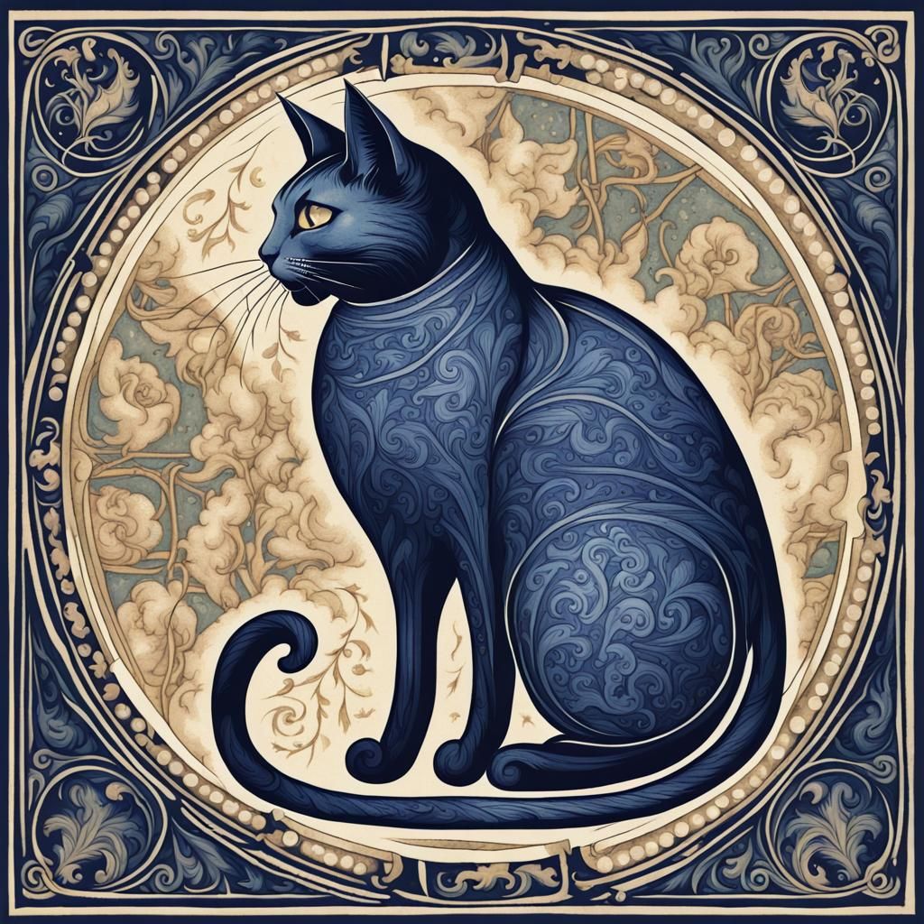 Medieval Cat Illuminated Manuscript Postage Stamp Design