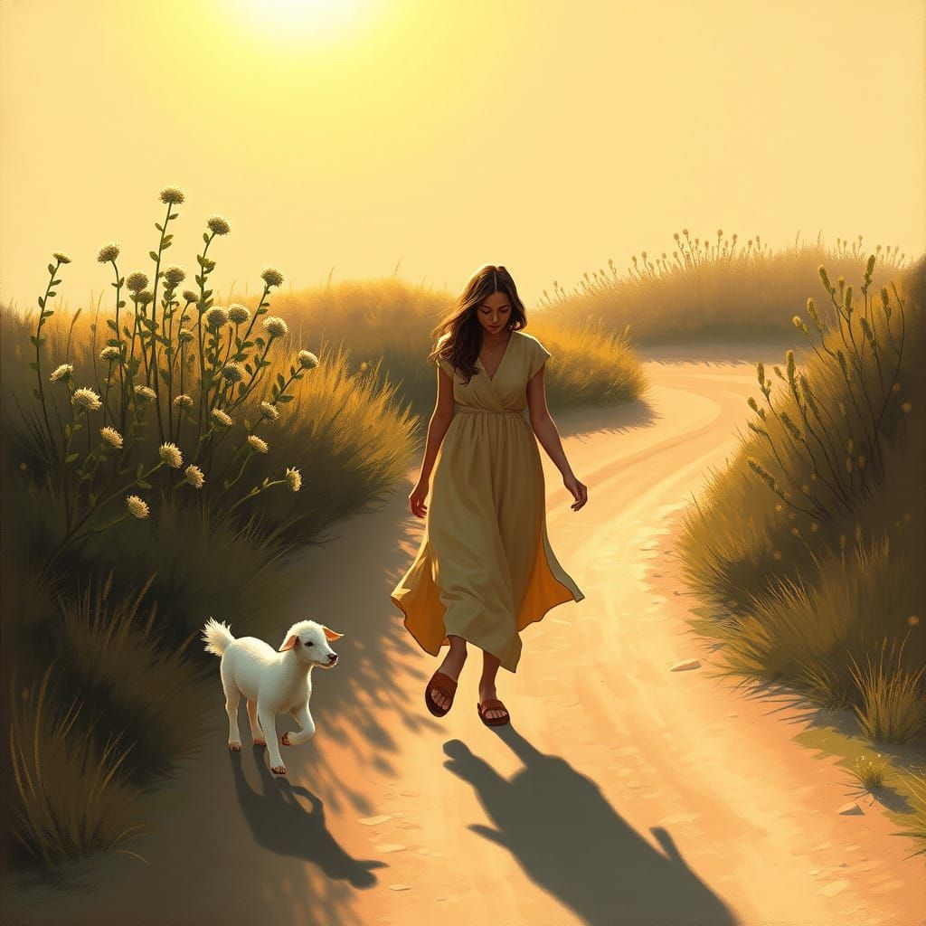 Serenely Roaming the Golden Hour with Gentle Companion
