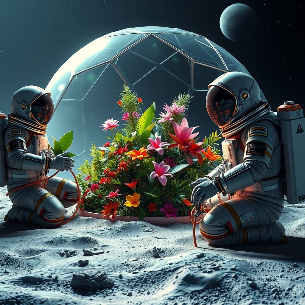 Astronauts Nurture Life in Lunar Geodesic Dome