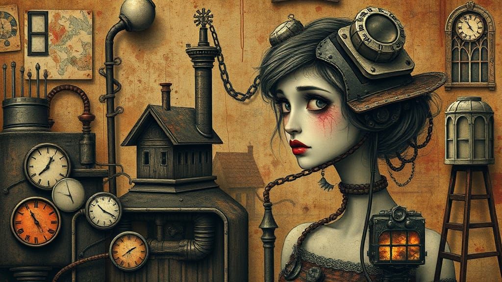 Surreal Dieselpunk Scene with Degraded Colors