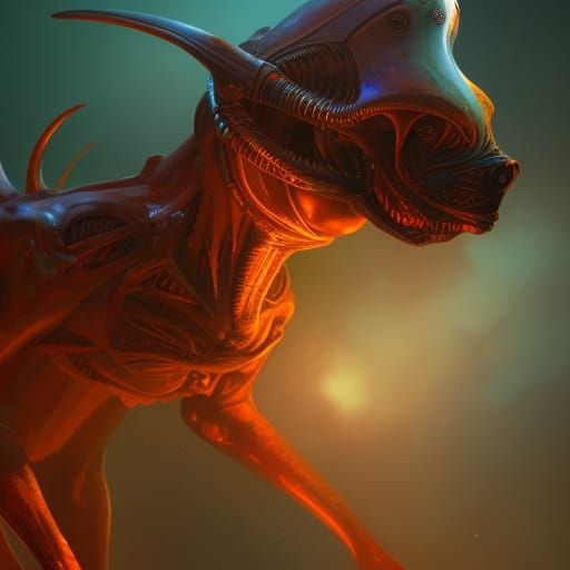 Hyperdetailed Alien Dog Concept Art in 8K