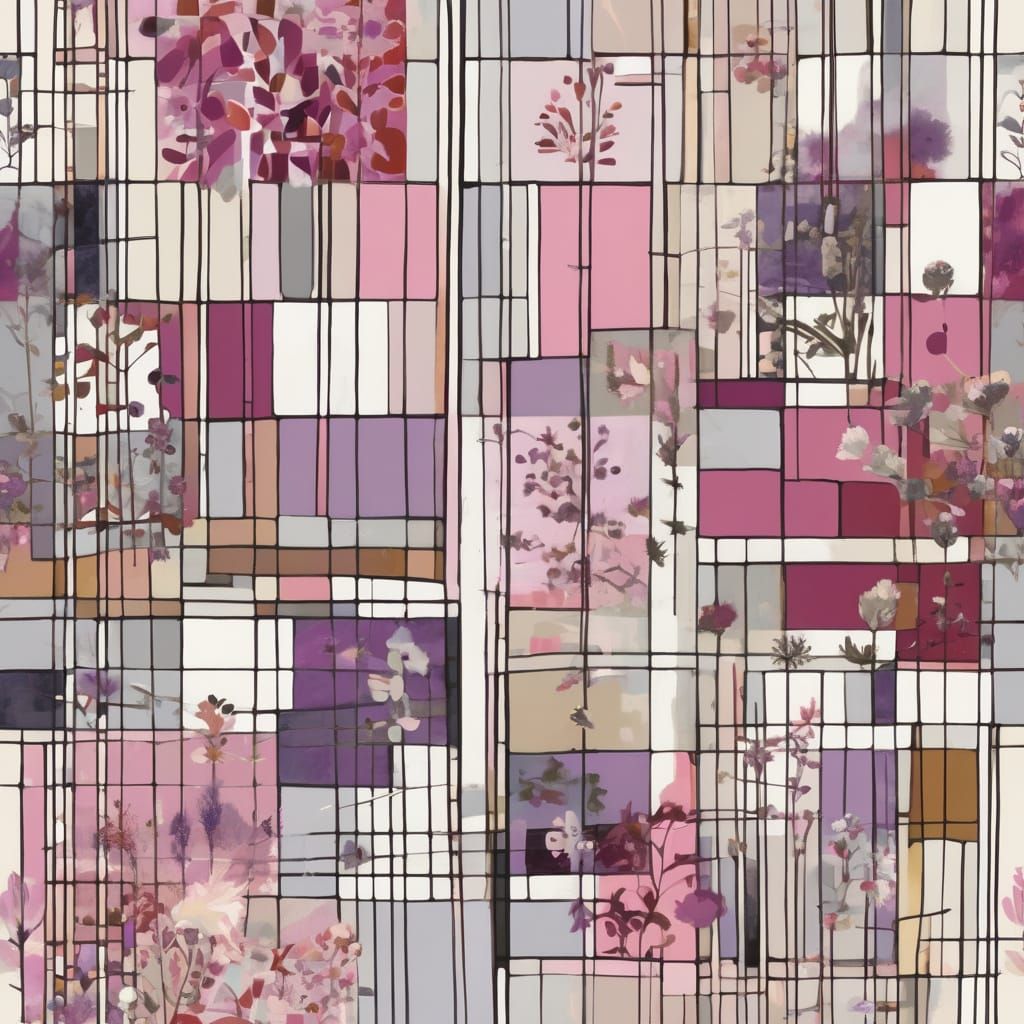 Mondrian-Inspired Wildflower Field in Pink and Silver