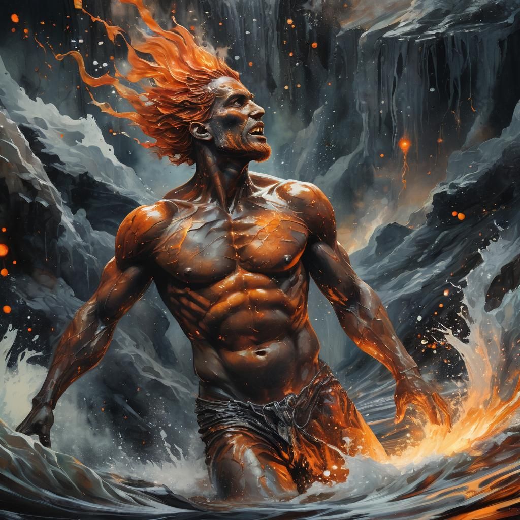 Merman in Molten Metal: Vibrant Watercolor