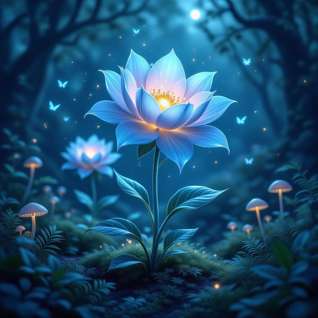 Enchanted Moon Flower in Mystical Forest