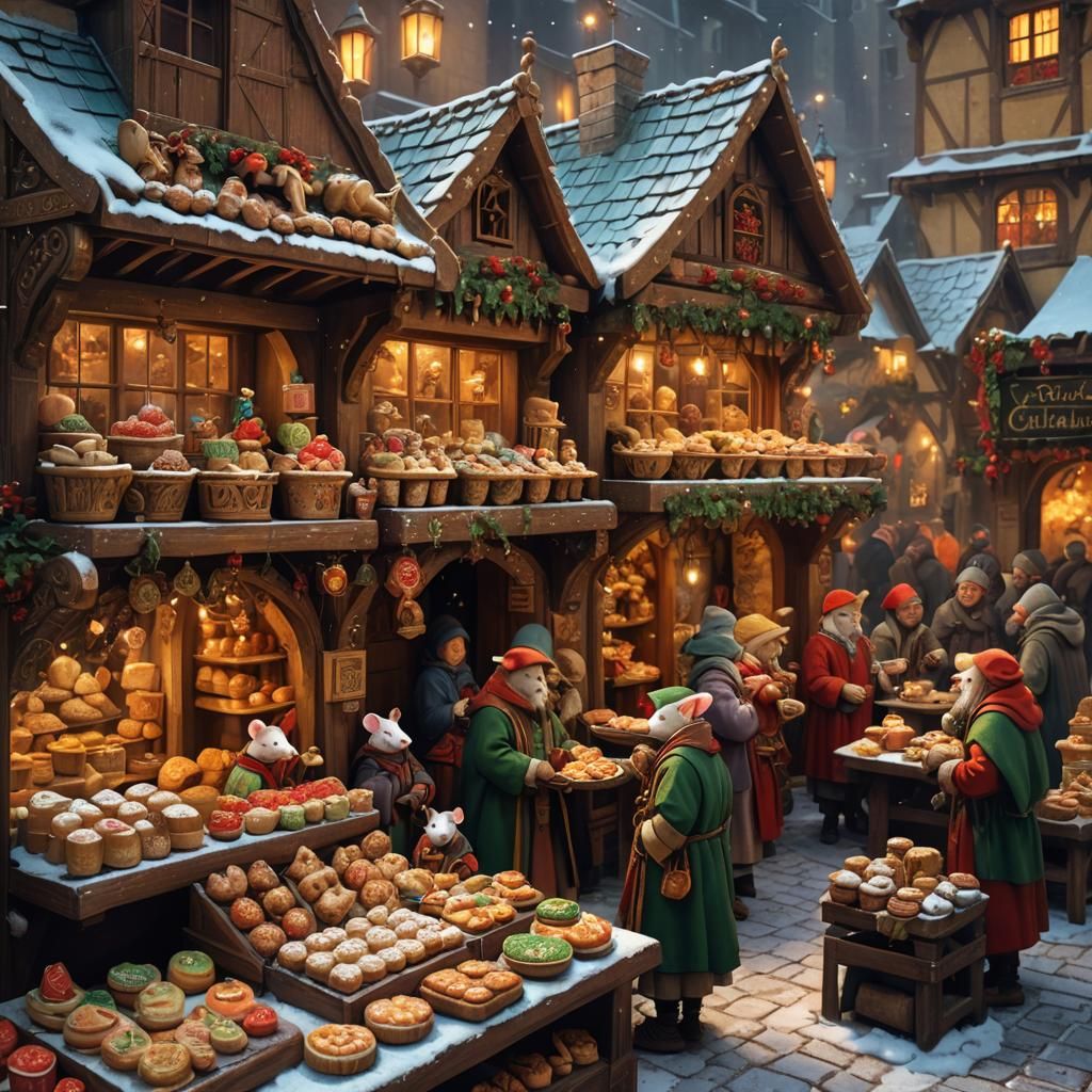 Festive Medieval Market Scene with Mice