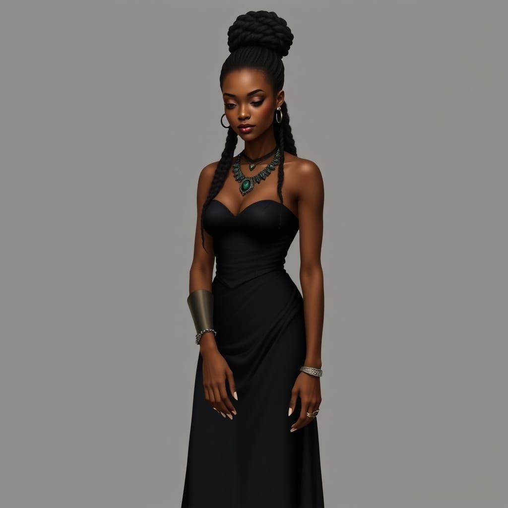 Elegant African Woman in Gothic Attire with Jewels