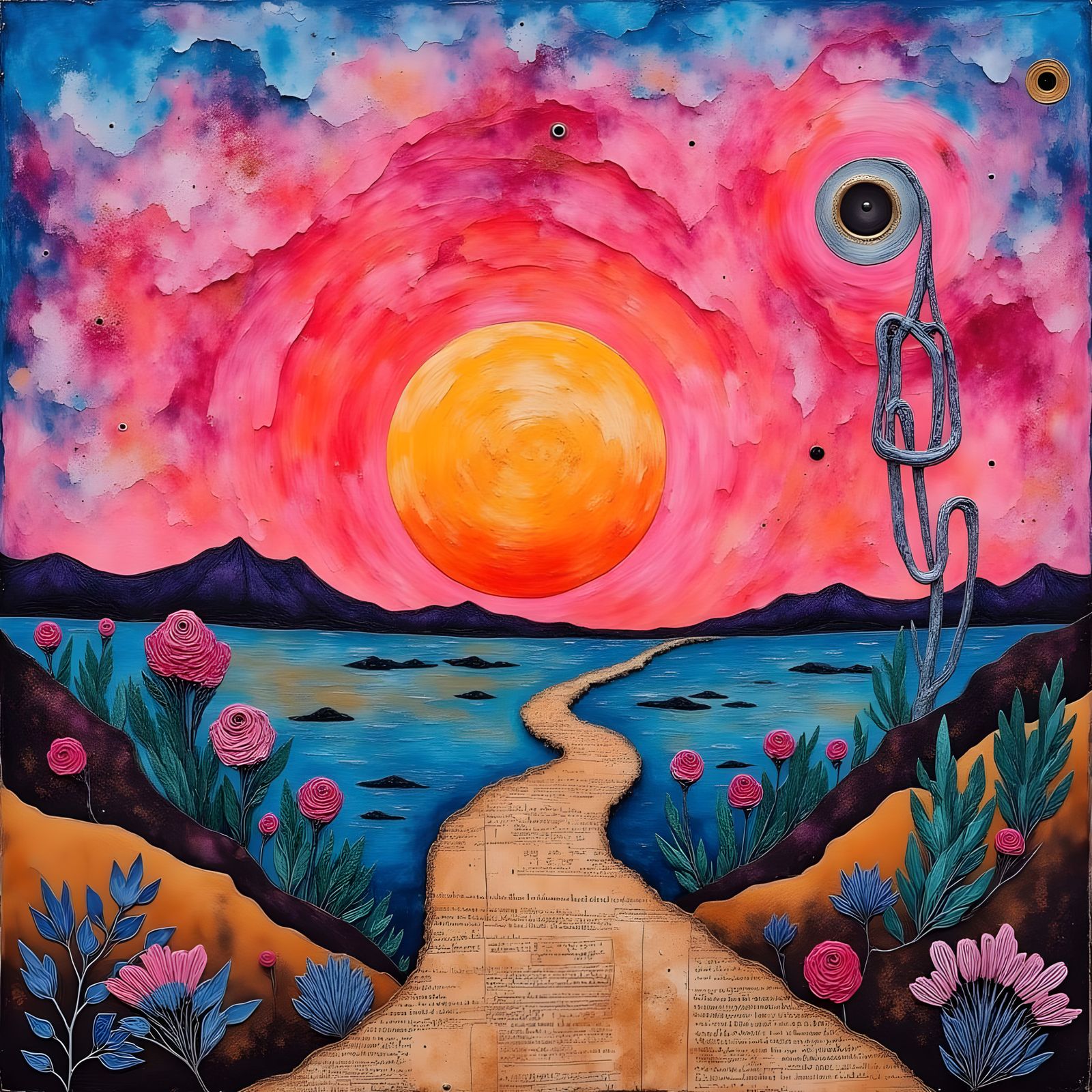 Alien Desert Sunset in Mixed-Media Collage