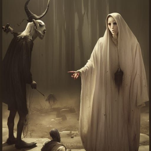 Terrifying Goat Emerges From Witch, Horror Art