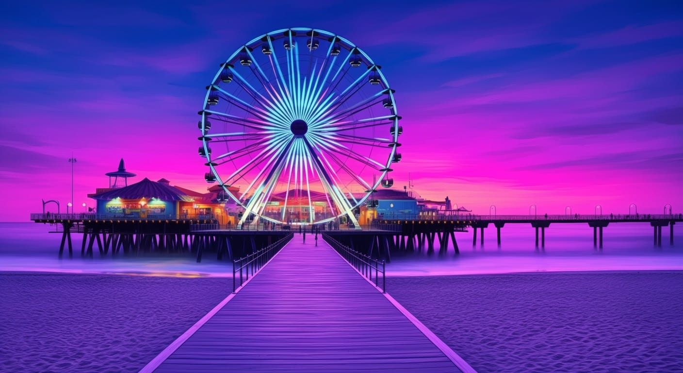 Neon Ferris Wheel at Pier's End: Cyberpunk Style