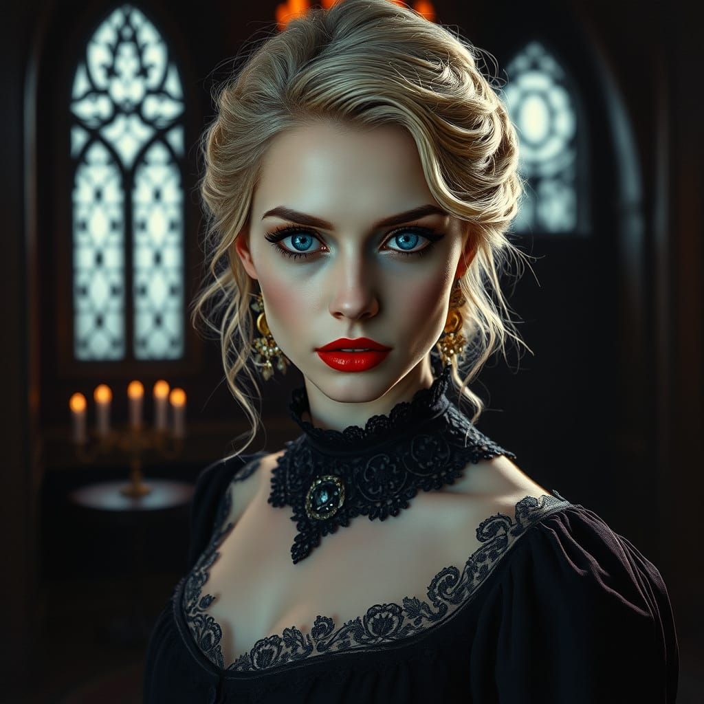 Victorian Vampire in Gothic Manor with Pre-Raphaelite Aesthe...