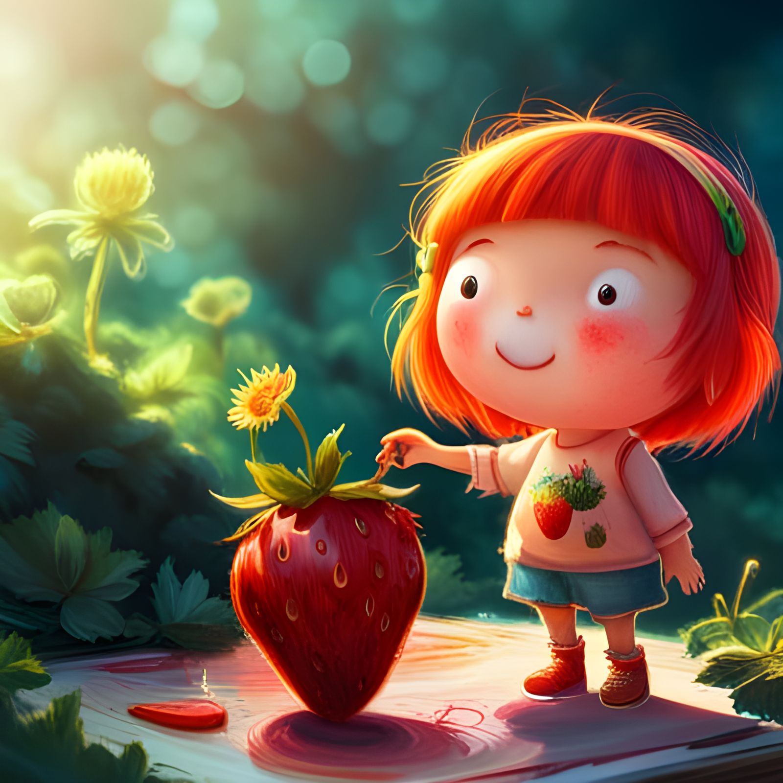 Adorable Strawberry Artist's Digital Painting