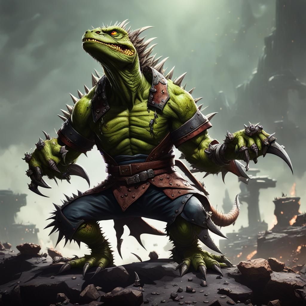 Mutant Lizard Ork Warrior in Detailed Matte Painting