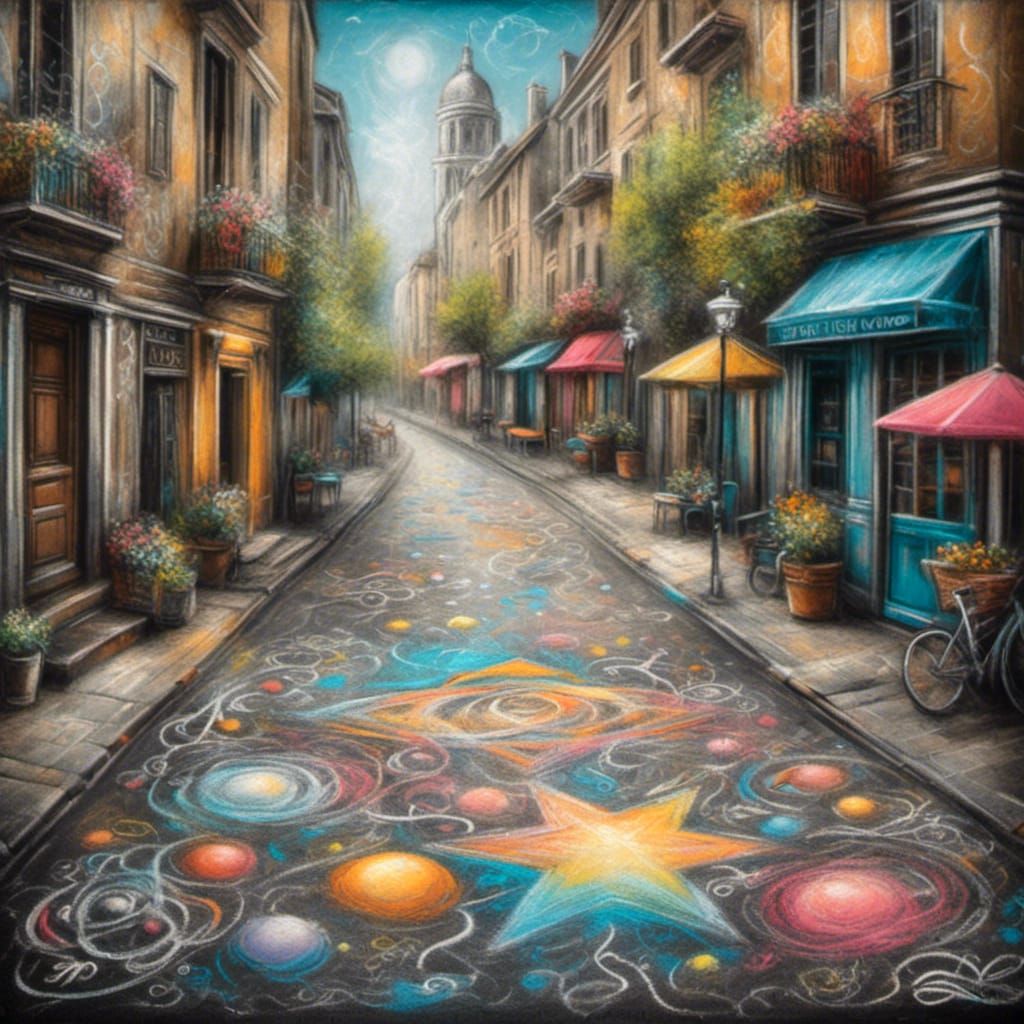 Colorful Chalk Art of the Cosmos on City Street
