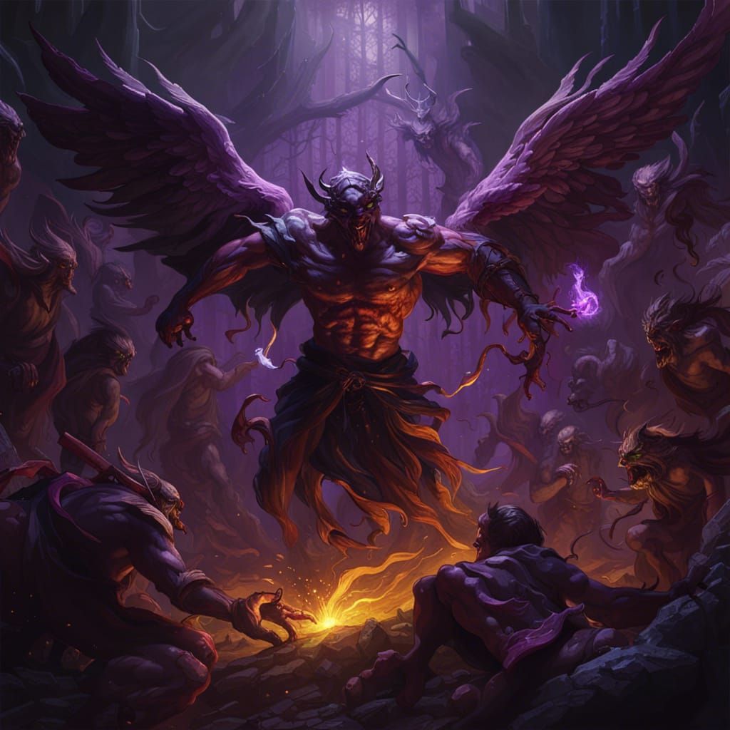 Epic Battle: Angels and Demons in Dark Fantasy Style